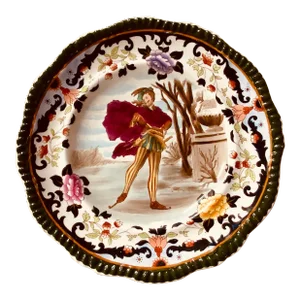 Magnificent & Rare Copeland Spode "December" Cabinet Plate - Dashing Elizabethan Skater, C. 1894