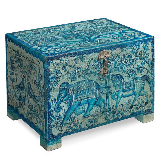 Oriental Blue Painted Pitara Box, 1940s For Sale - Image 10 of 10