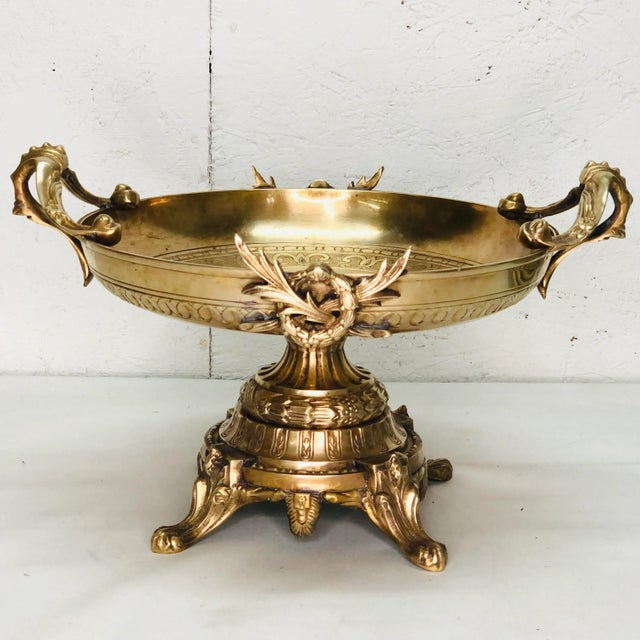 Castilian French Empire Style Brass Pedestal Center Bowl For Sale - Image 12 of 12