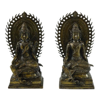 Antique Far East Seated Bronze Buddhas Figurines- a Pair For Sale