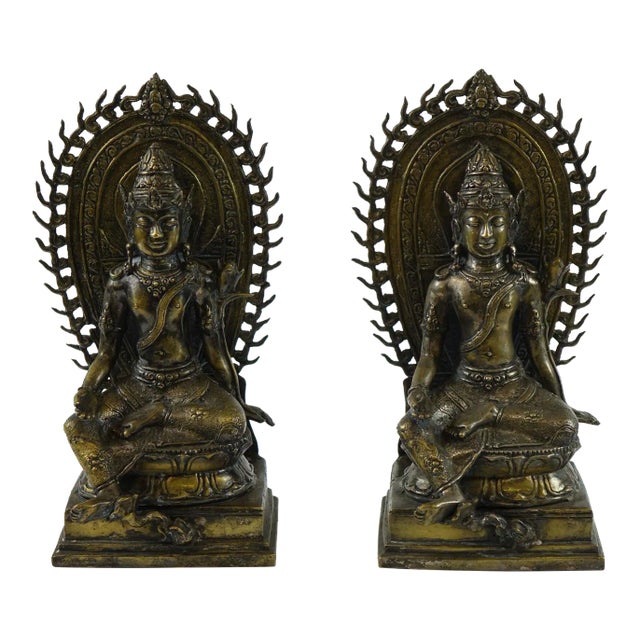 Antique Far East Seated Bronze Buddhas Figurines- a Pair For Sale