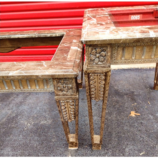 1950s French Louis XVI-style Giltwood and Marble-Top Coffee and Side Table For Sale - Image 9 of 11
