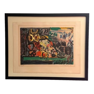 Mid-Century Gabriel Paris "La Chouette" Signed Lithograph (1961) - Custom Framed With Tru Vue Museum Glass For Sale