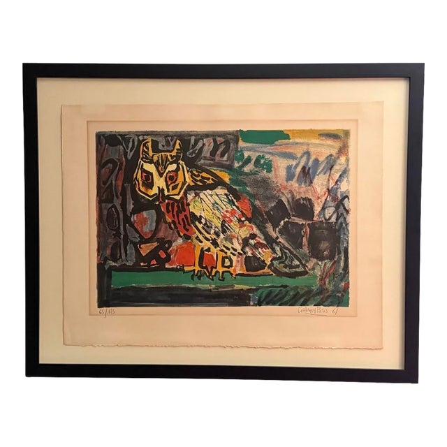 Mid-Century Gabriel Paris "La Chouette" Signed Lithograph (1961) - Custom Framed With Tru Vue Museum Glass For Sale