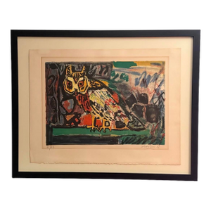 Mid-Century Gabriel Paris "La Chouette" Signed Lithograph (1961) - Custom Framed With Tru Vue Museum Glass