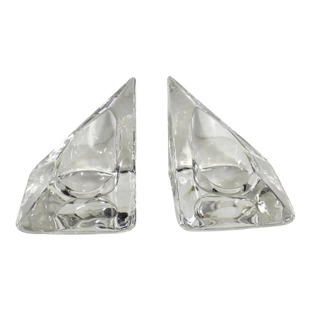 Vintage Pair of Nybro Sweden Volcano Crystal Candleholder Bookends Designed by Tord Kjellstrom For Sale