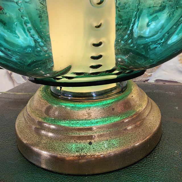 Paint Rare 1940s Emerald Green GWTW Lamp Hand Painted Enamel Dual Light Pristine For Sale - Image 7 of 18