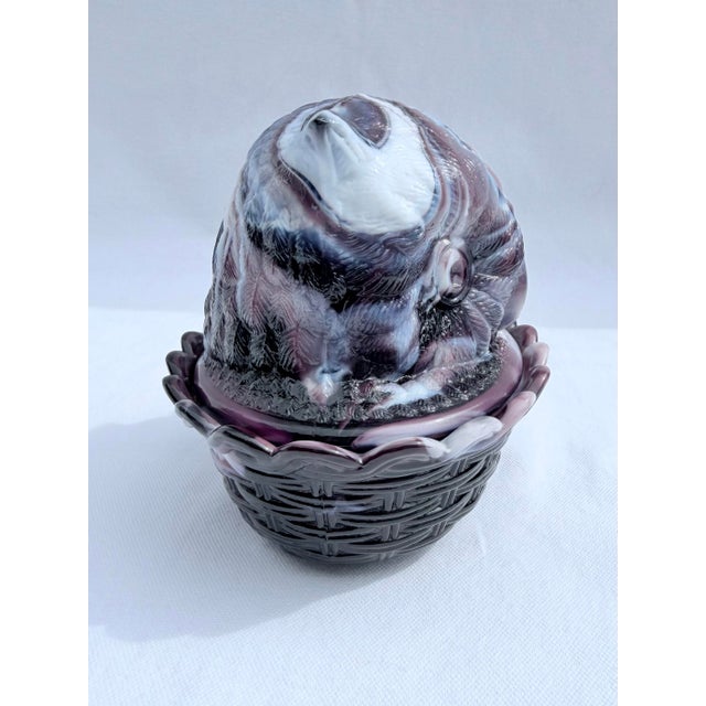 Mid 20th Century Vintage Amethyst Slag Glass Owl on Nest Dish For Sale - Image 5 of 9