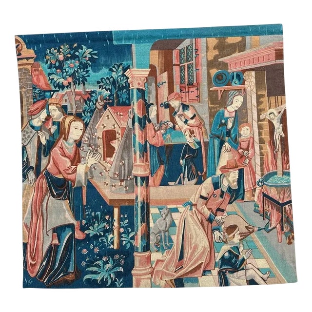 Vintage French Screen Printed Tapestry, 1970s For Sale