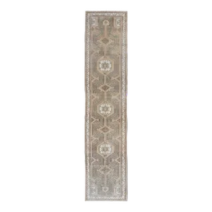Earth-Tone Antique Persian Serab Runner With Geometric-Style Medallions