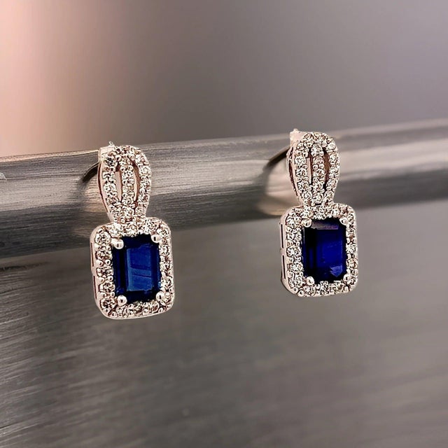 Natural Sapphire Diamond Earrings 14k W Gold 2.84 TCW Certified For Sale - Image 12 of 13