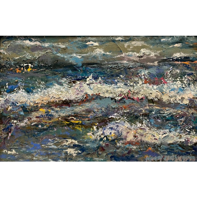 Great gift, framed, ready to hang. Waves of the ocean. I see some nice abstract images in the painting. What do you see?...