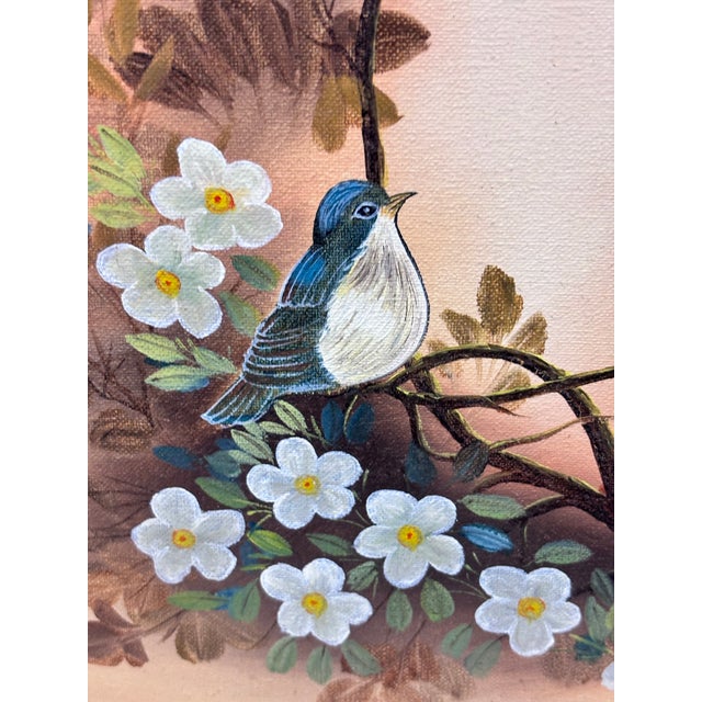 Asian The Selected Artwork Is a Vintage "Birds on Dogwood" Metallic Gold Foil Lithograph Print Signed "Pearl" by Artist William J. Whiteside. For Sale - Image 3 of 11
