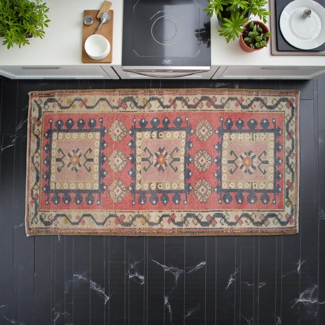 Hollywood Regency Hand Knotted Door Mat, Entryway Rug, Bath Mat, Kitchen Decor, Small Rug, Turkish Rug - 1′9″ × 4′6″ For Sale - Image 3 of 14