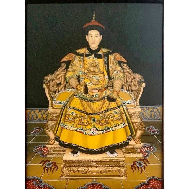 This stunning vintage artwork depicts the portrait of a Chinese emperor, with intricate details and vibrant colors that...