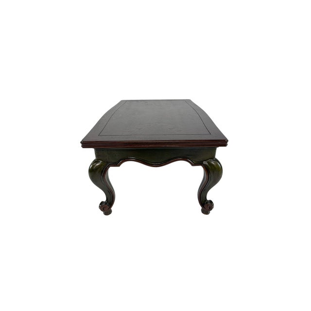 French Provincial Unique Vintage French Provincial Style Carved Two Tone Green and Brown Coffee Table For Sale - Image 3 of 13
