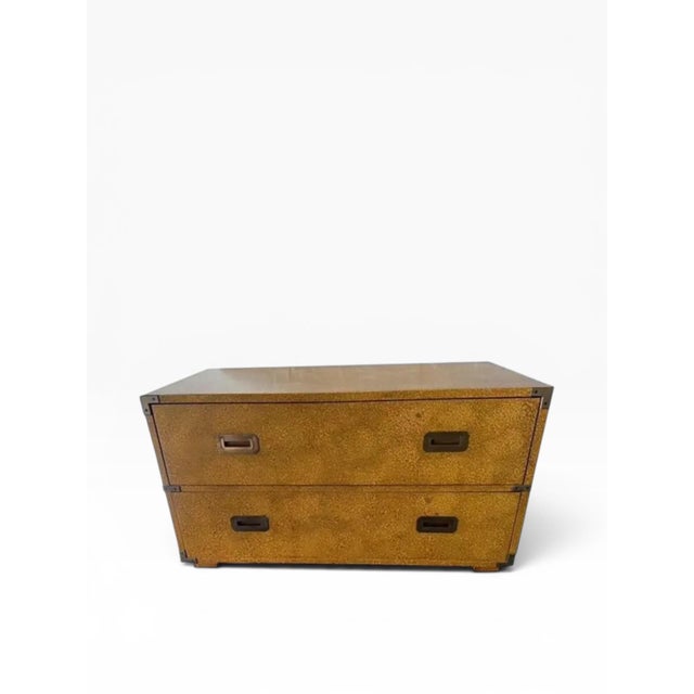 1970s 1970s Henredon Campaign-Style Chest of Drawers — Faux Shagreen Finish, Brass Hardware For Sale - Image 5 of 18