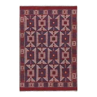 Mid 20t Century Vintage Diamond Pattern Jajim Kilim With Muted Colors 4'7'' X 7'2'' For Sale
