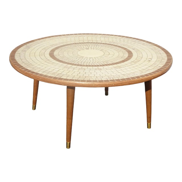 Vintage Mid Century Gordon and Jane Martz Style Mosaic Tiled Coffee Table Eagle Motif For Sale