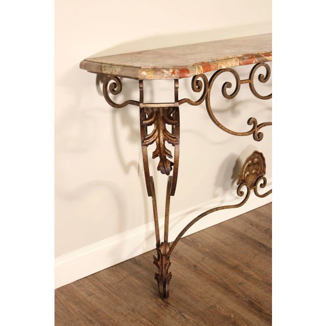 Mid 20th Century Mid 20th Century Rococo Style Custom Wrought Iron Marble Top Console Table For Sale - Image 5 of 12
