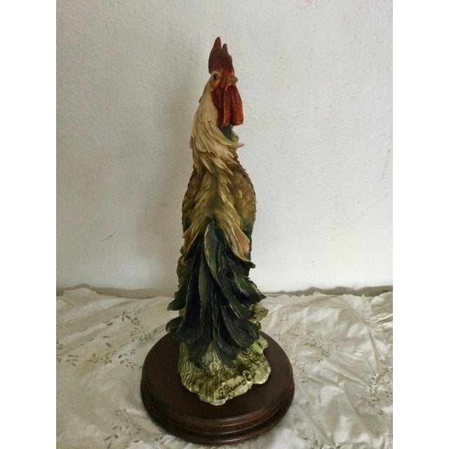 Vintage Style Hand-Painted Rooster Figurine on Wood Base For Sale - Image 4 of 4