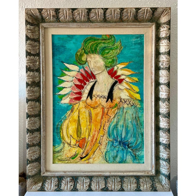 Lazzaro Donati, Italian Modernist Surrealist Woman Color Oil Painting Lazzaro Donati La Regina, 1961 For Sale In Miami - Image 6 of 14