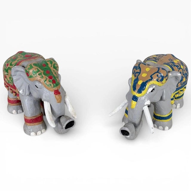 Boho Chic Vintage Elephant Sculptures with Intricate Details, Set of 2 For Sale - Image 3 of 10