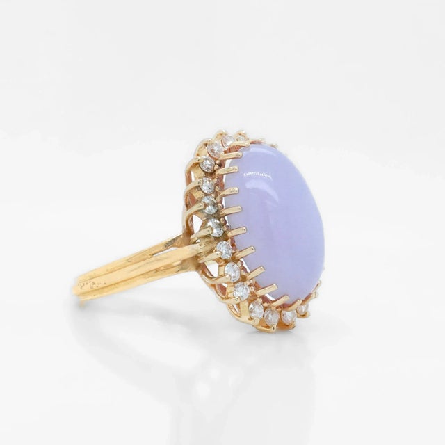 Vintage 14k Gold, Type a Lavender Jadeite, and Diamond Cocktail Ring For Sale - Image 11 of 12