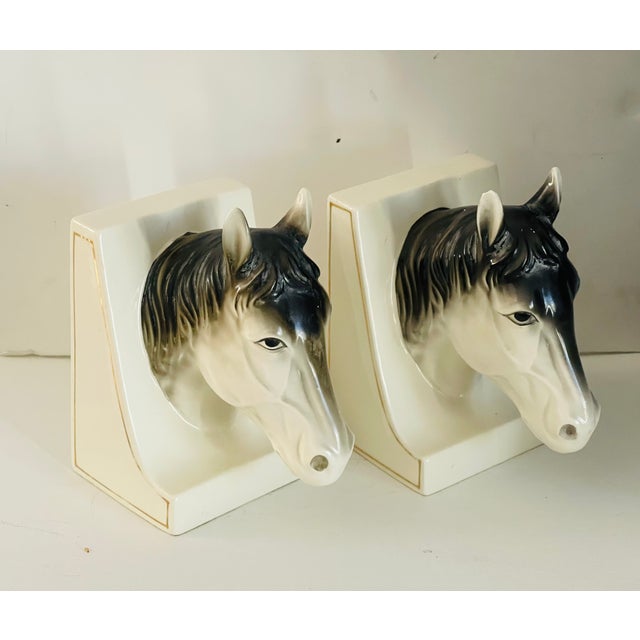 Contemporary 1950s Gorgeous Pair of Horse Heads Bookends Japan Ceramic For Sale - Image 3 of 5