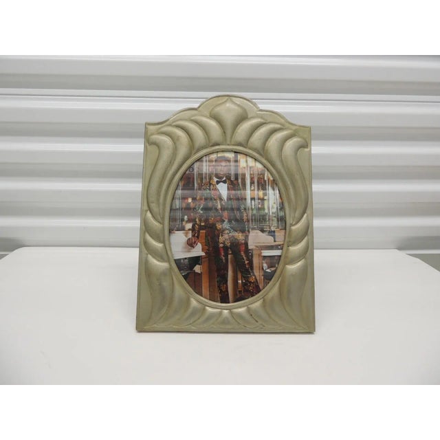 Traditional Vintage Large Silver-Tone Tin Sheet Metal Picture Frame For Sale - Image 3 of 9