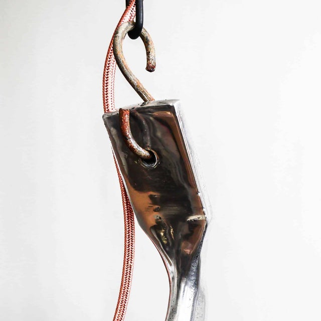 Silver Large Fluorescent Double Pendant in Flat Cast Aluminum, 1970s For Sale - Image 8 of 11
