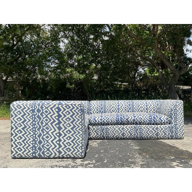 Vintage Boho Custom Sectional Sofa in Quadrille “Deauville” Printed Cotton For Sale - Image 12 of 12