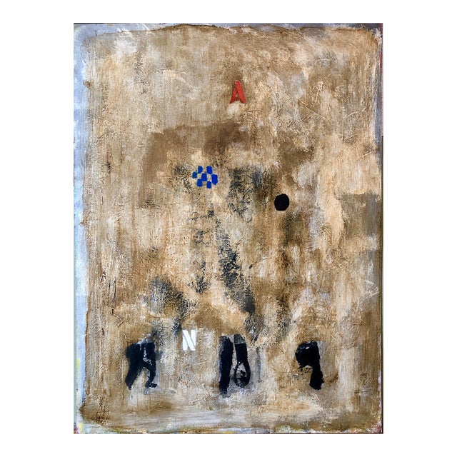 Unknown, French Pop Art Modernist Textured Painting Abstract With Stencilled Letters, c.1980 For Sale