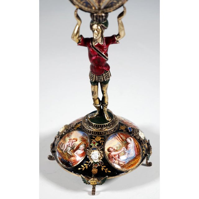 Viennese Silver Enamel Table Clock, 1880 For Sale - Image 4 of 11