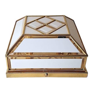 Mid 20th Century Italian Brass and Frosted Opaline Glass Flush Mount Ceiling Light For Sale