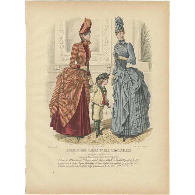French Fashion Plates with Paris Ladies & Children, 1880, Engravings, Set of 3 For Sale - Image 4 of 9
