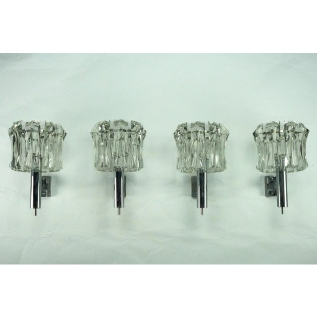 Mid-Century Modern Large Vintage Murano Glass Elements and Chromed Brass Sconces, 1960s, Set of 4 For Sale - Image 3 of 18