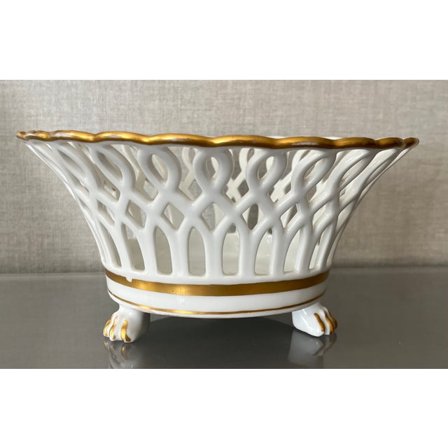 White Antique 19th Century French Empire Paris Porcelain Gold & White Basket or Corbeille With Lion Paw Feet For Sale - Image 8 of 13