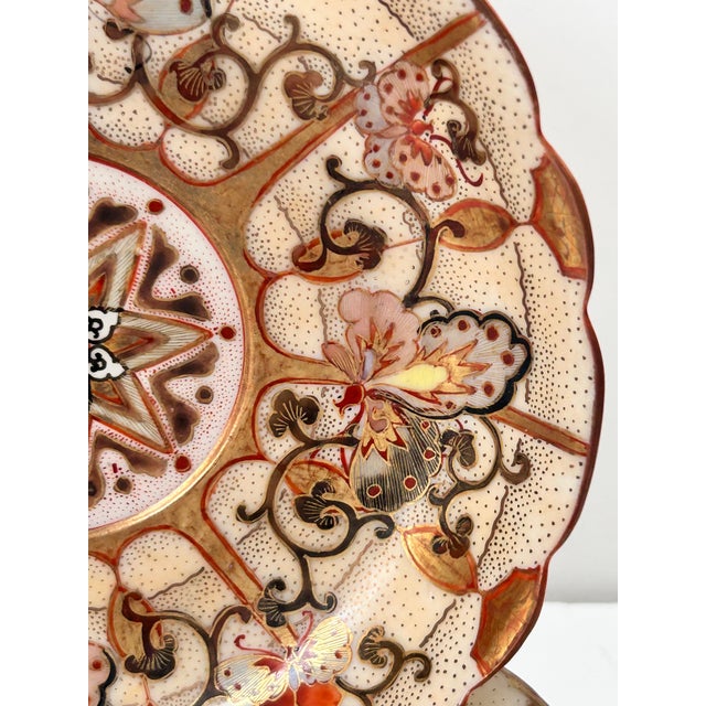 Gold Pair Vintage Japanese Kutani Style Butterfly Plates – Hand Painted Porcelain Decorative Tabletop For Sale - Image 8 of 12