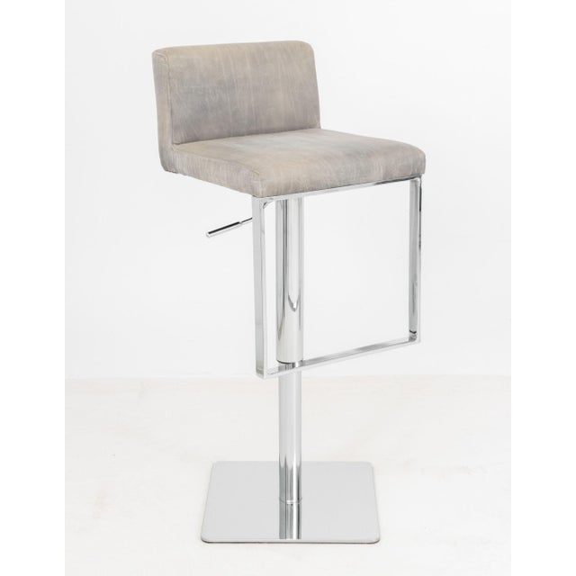 Modern Gray Leather and Chrome Bar Stools, 4 For Sale In New York - Image 6 of 11