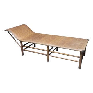 Beautiful Mid Century 1950s Craftsman Style Rattan Chaise Longue by j.b. Van Sciver Co. For Sale