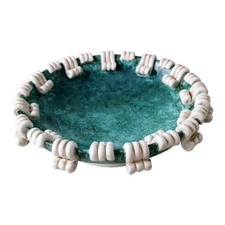 1960s Art Deco Saint-Clement Style French Round Table Centerpiece in Green Ceramic For Sale