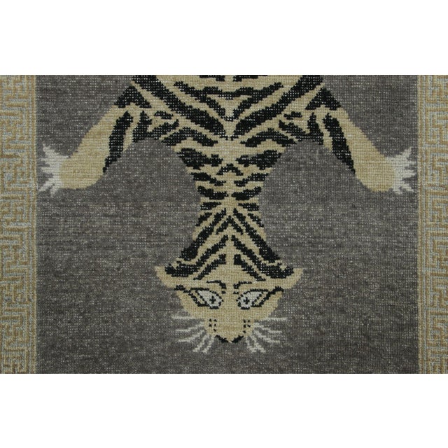 Traditional Rug & Kilim’s Distressed Tiger Runner Rug in Gray With Beige and Black Pictorial For Sale - Image 3 of 7