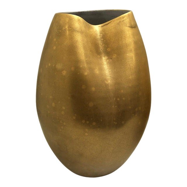 Large Ceramic Vase with Dent and Burnished Gold Lustre Glaze by Sandi