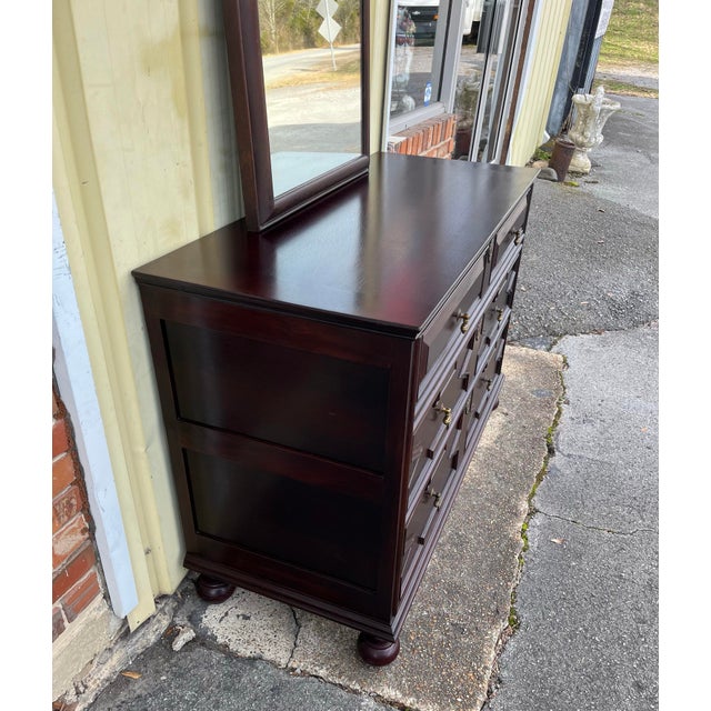 Beautiful Jacobean Revival dresser with hanging mirror by John Widdicomb Furniture Co. Features high quality quartersawn...