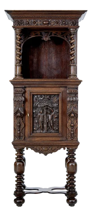 Antique Flemish Hall Cupboard in Carved Oak, 1870