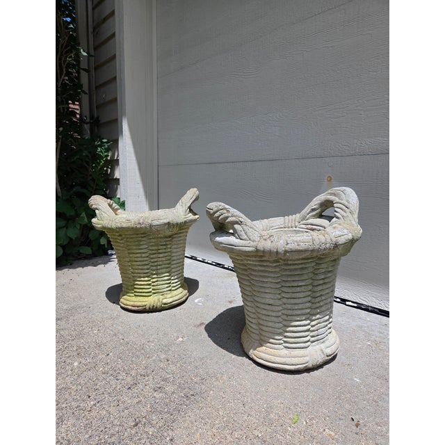Enhance your garden or entryway with this beautiful, matching pair of vintage-style cast concrete planters. Each planter...