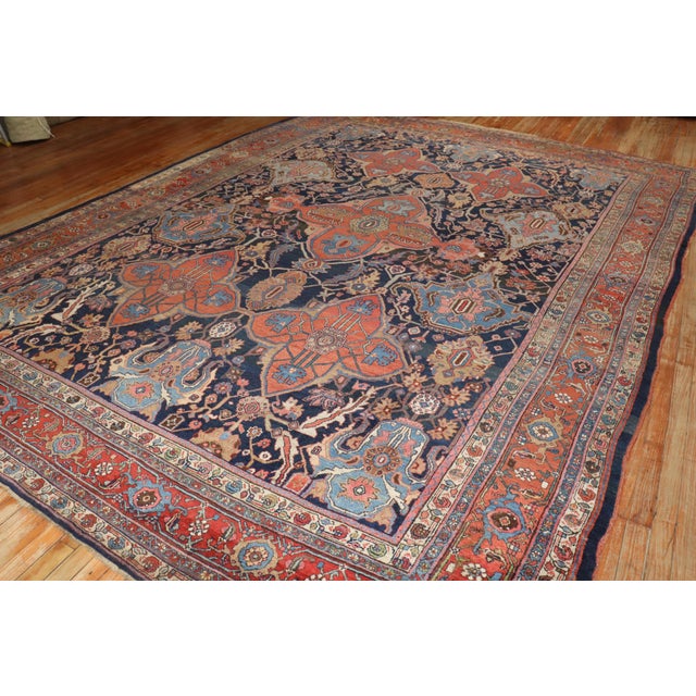 Folk Art Antique Zabihi Collection Large Scale Worn Persian Bidjar Rug - 9'5" x 12'7" For Sale - Image 3 of 12