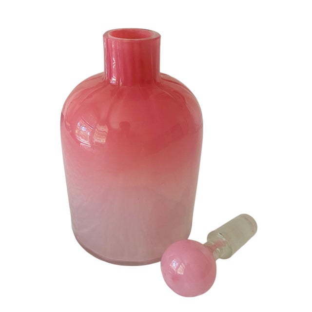 Vintage hand blown pink ombre glass bottle with hand blown stopper. Unknown origin. Mint condition.
