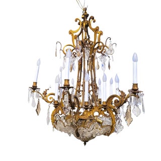 Large 20th Century Chandelier in Bronze and Crystal For Sale